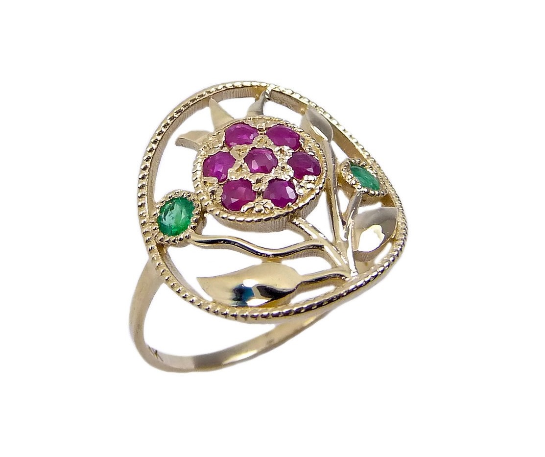 Golder Pomegranate with Ruby and Emerald Ring