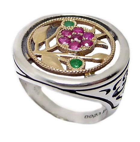 Pomegranate Ring with Ruby and Emerald
