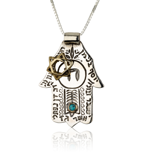 Hamsa 12 Tribes Pendant, Silver and Gold, Raphael Jewelry