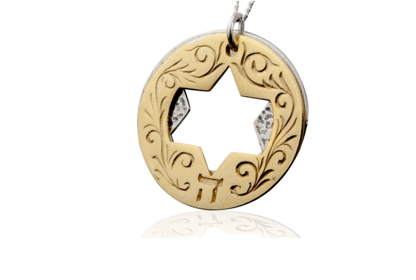 Shield of Abraham Pendant, Ana Be'Koach, in Silver and Gold, Ha'Ari Jewelry