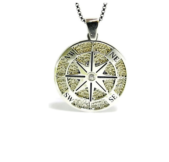 Whitened Silver Compass Pendant, The Magical Touch