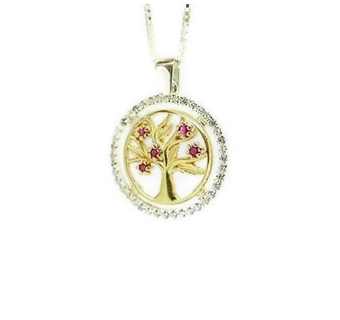 Tree Pendant Inlaid with Ruby, Silver and Gold, The Magical Touch