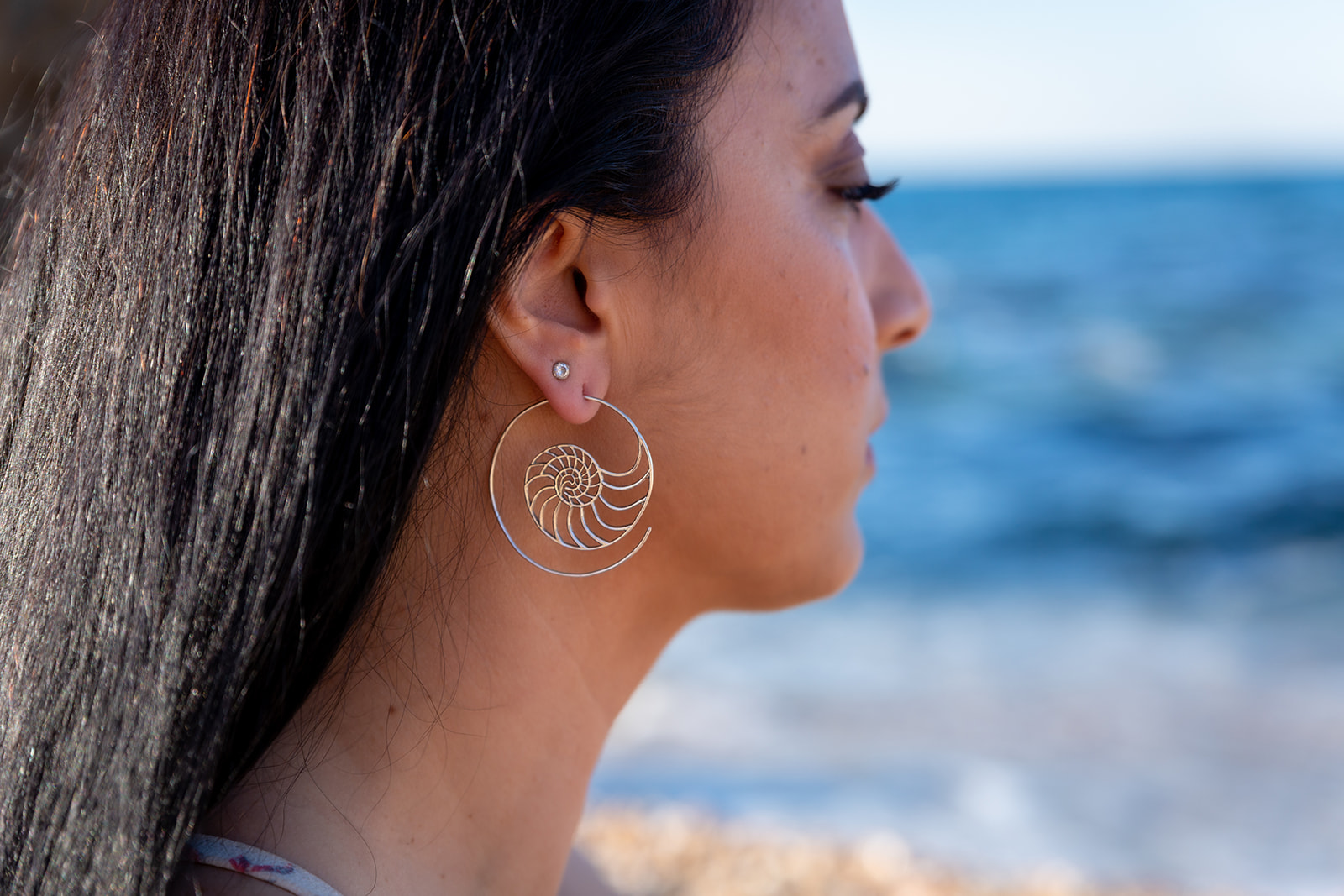 Large Silver Ammonite Spiral Earrings