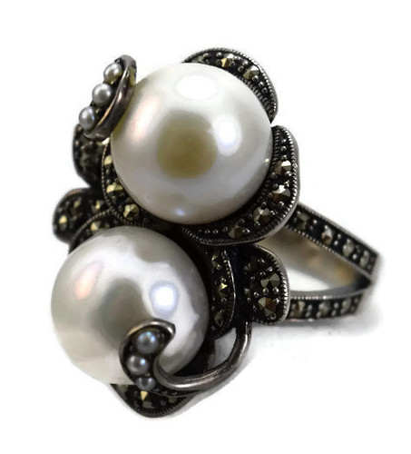 2 Pearl and Marquise Ring