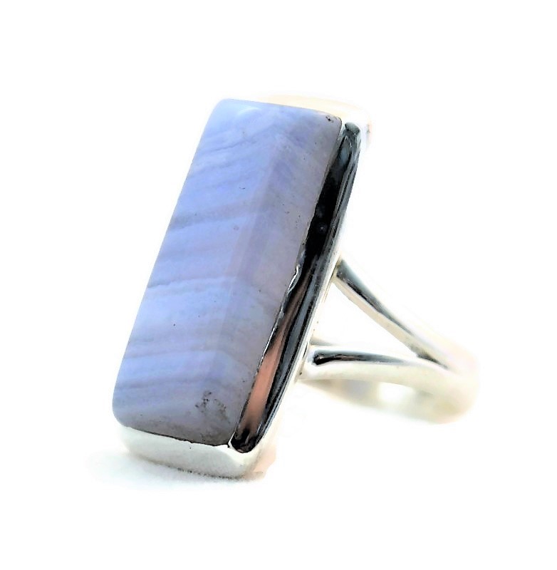 Rectangular Blue-Lace Agate Ring