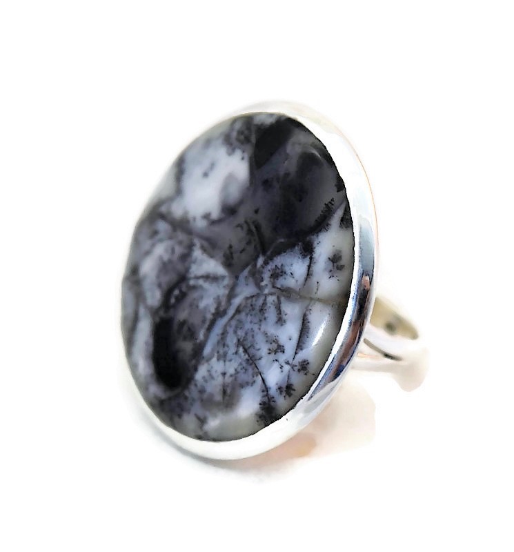 Large Round Dendrite Agate Ring