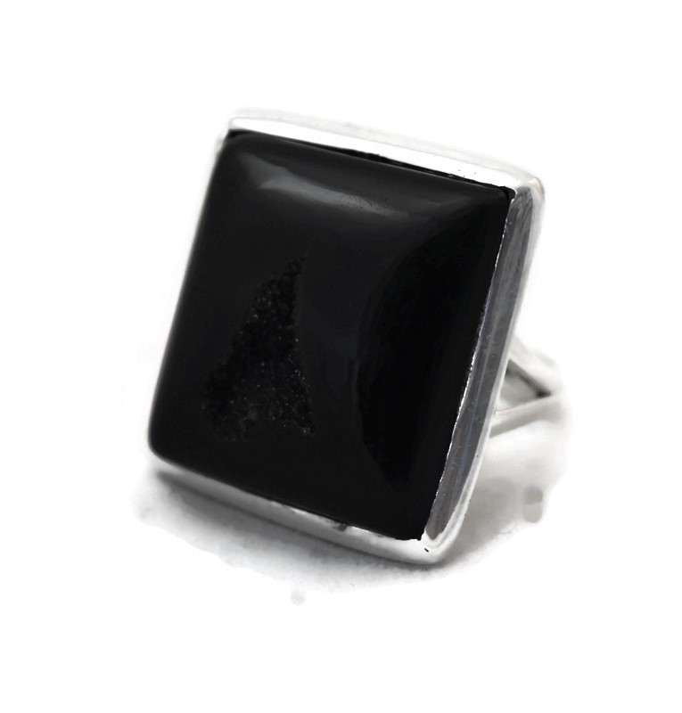 Square Black Agate Ring