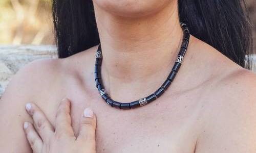 Black Agate tubes necklace