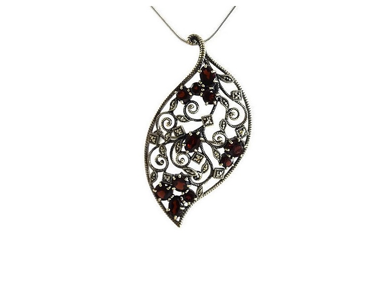 Garnet and Marquise Leaf Pin/Pendant