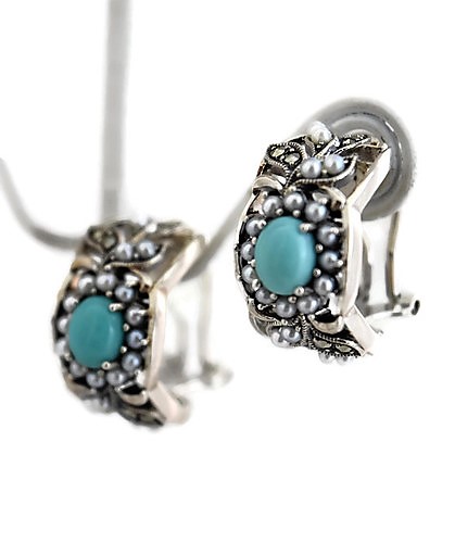 Hoop Turquoise and Marquise Earrings