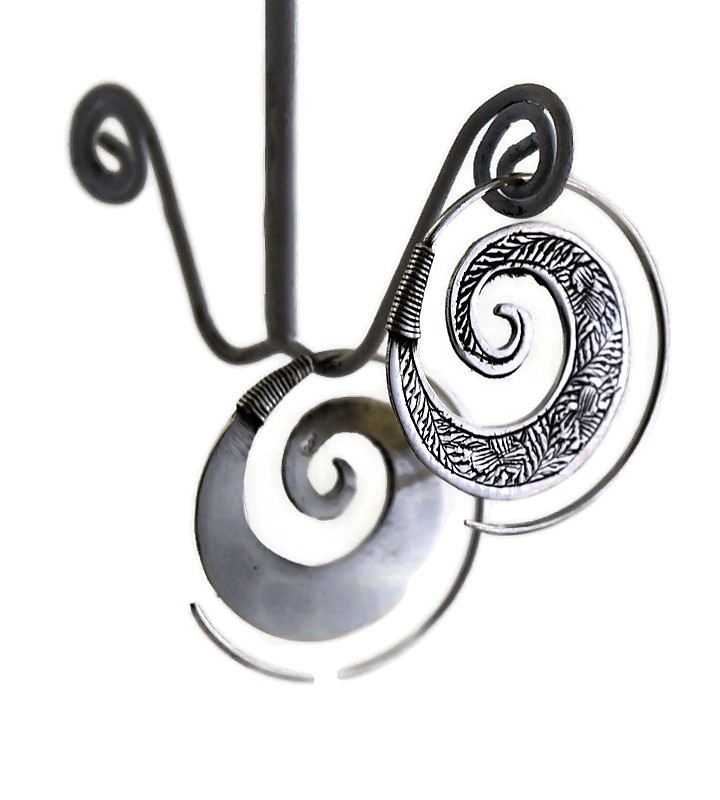Ornate Silver Spiral Earrings