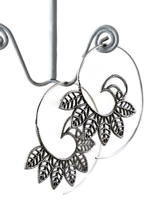 Silver Leaf Spiral Earrings