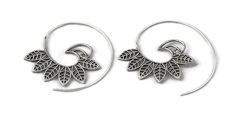 Silver Leaf Spiral Earrings