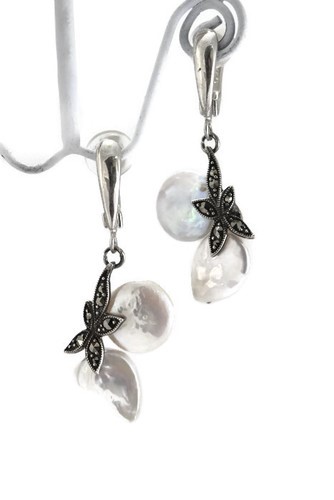 Marquise and Pearl Earrings