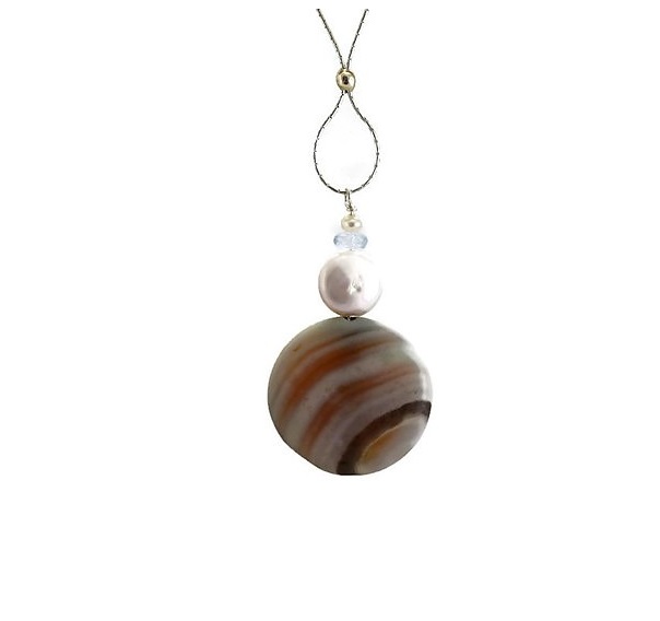 Round Agate, Topaz and Pearl Pendant