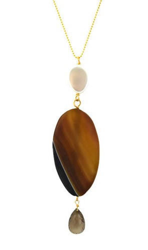 Agate, Smoky-Quartz and Mother of Pearl Pendant