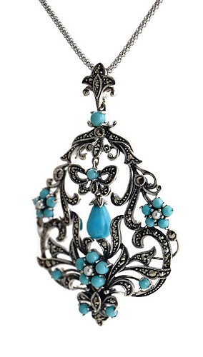 Butterfly and Drop Turquoise and Marquise Pendant