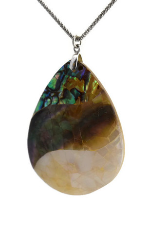 Large Teardrop Pendant with Pearl and Abalone