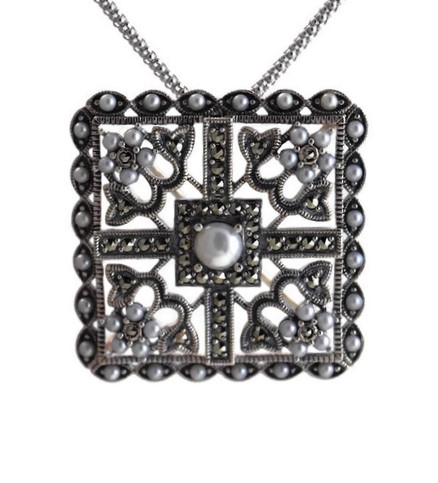 Square Pearl and Marquise Pin/Pendant