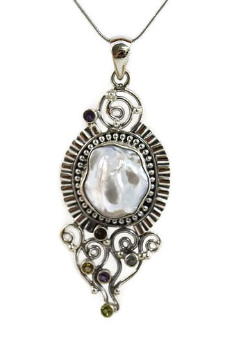 Giant Pearl Pendant with Small Gems