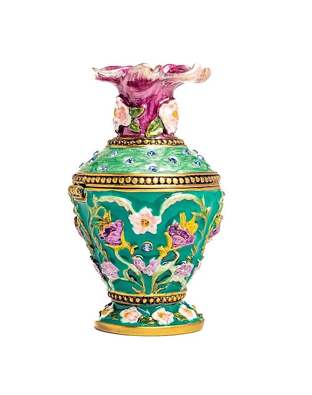 Green Vase with Floral Decoration