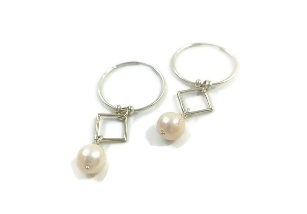 Pearl and Silver Hoop Earrings
