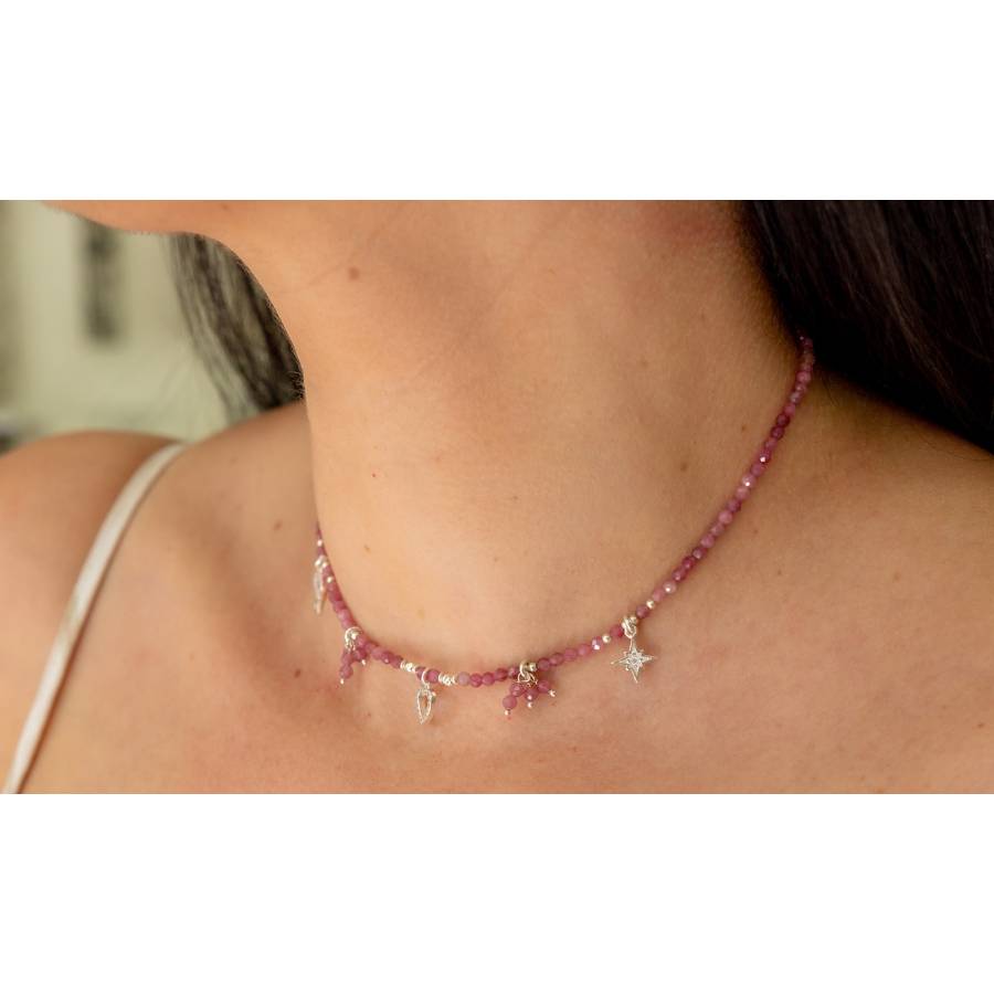 Pink Tourmaline Necklace with Decorative Elements