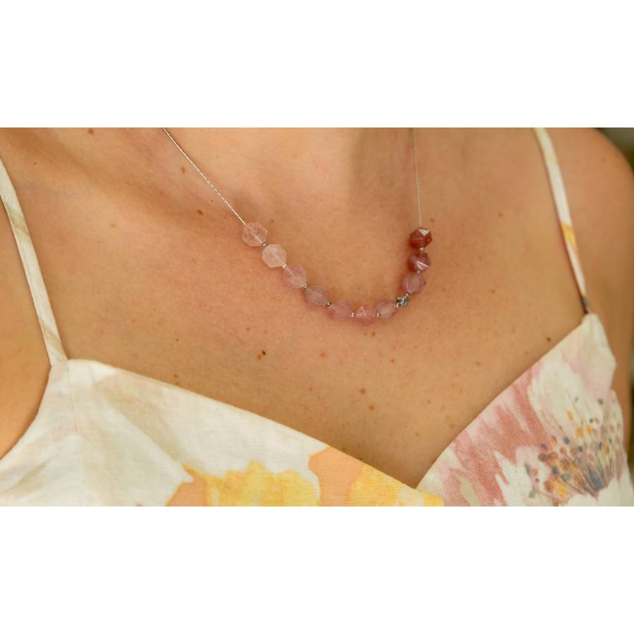 Strawberry-Quartz bead necklace