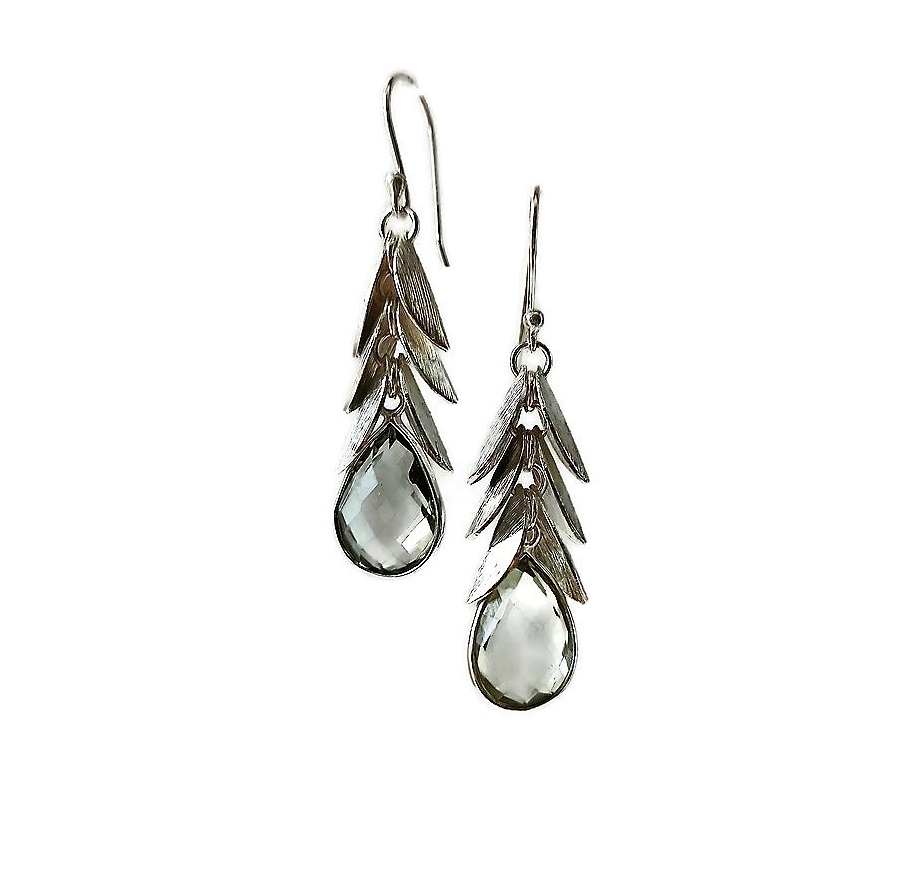 Green Amethyst and Leaves Earring