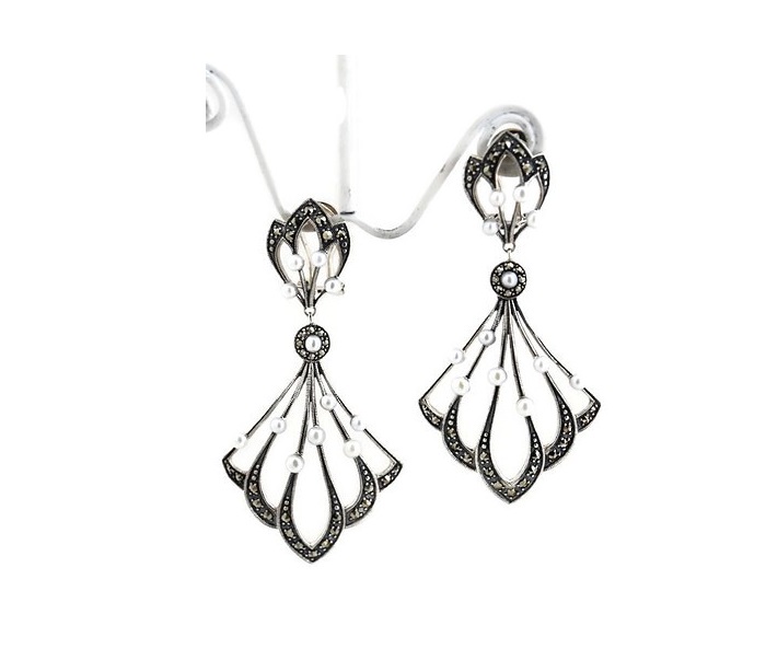 Marquise and Pearl Chandelier Earrings