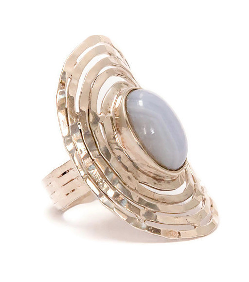 Flattened Blue-Lace Agate Ring