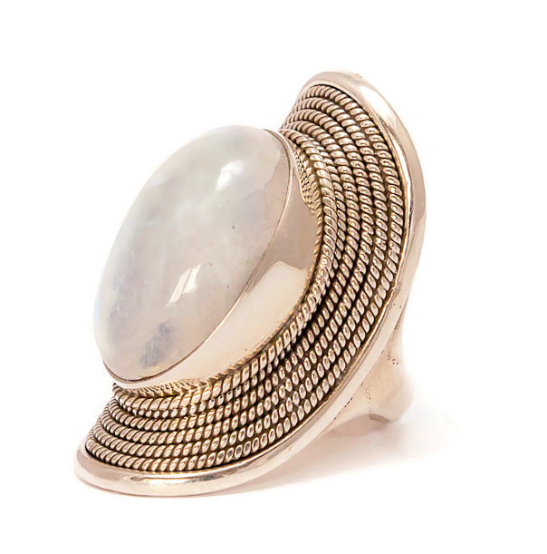 Oval Moonstone Ring With Braided Silver