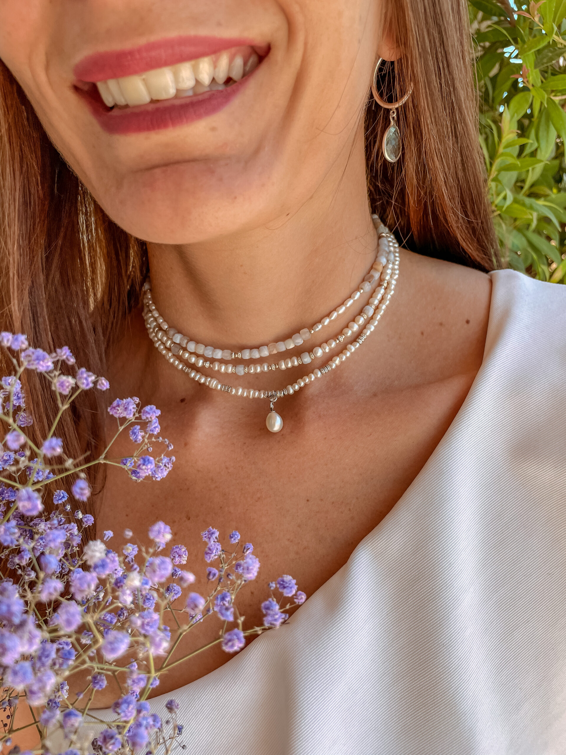 Pearl Necklace with Pearl Pendant and Zircon