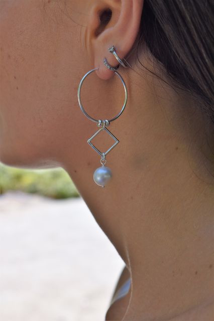 Pearl and Silver Hoop Earrings