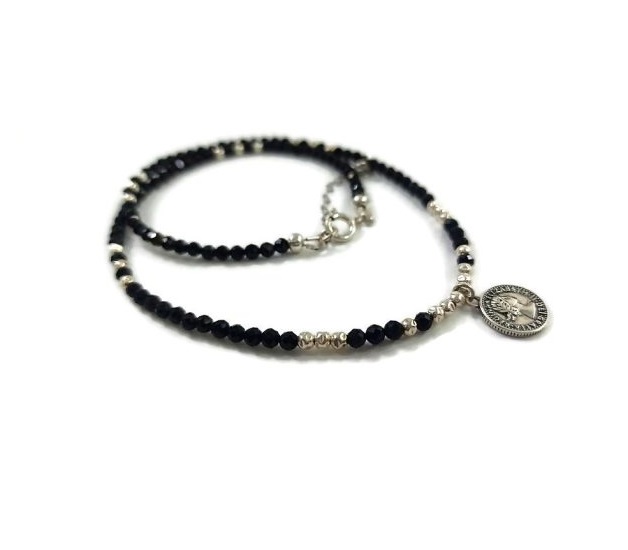 Black Tourmaline Necklace With Silver Coin