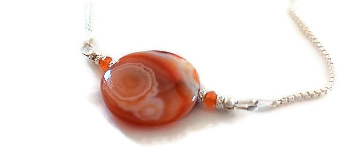 Orange Agate and Silver Necklace