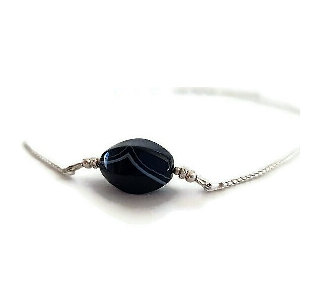 Black&White Agate and Silver Necklace
