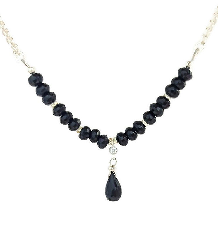 Rondelle and Drop Onyx Necklace