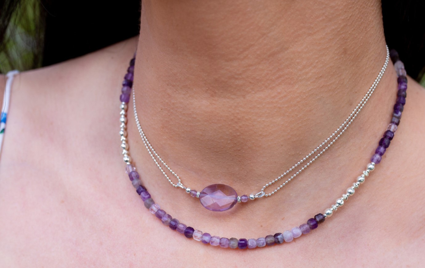 Amethyst bead and Silver 925 Chain