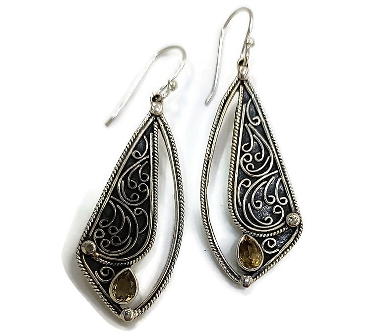 Ornate Silver Citrin Earrings