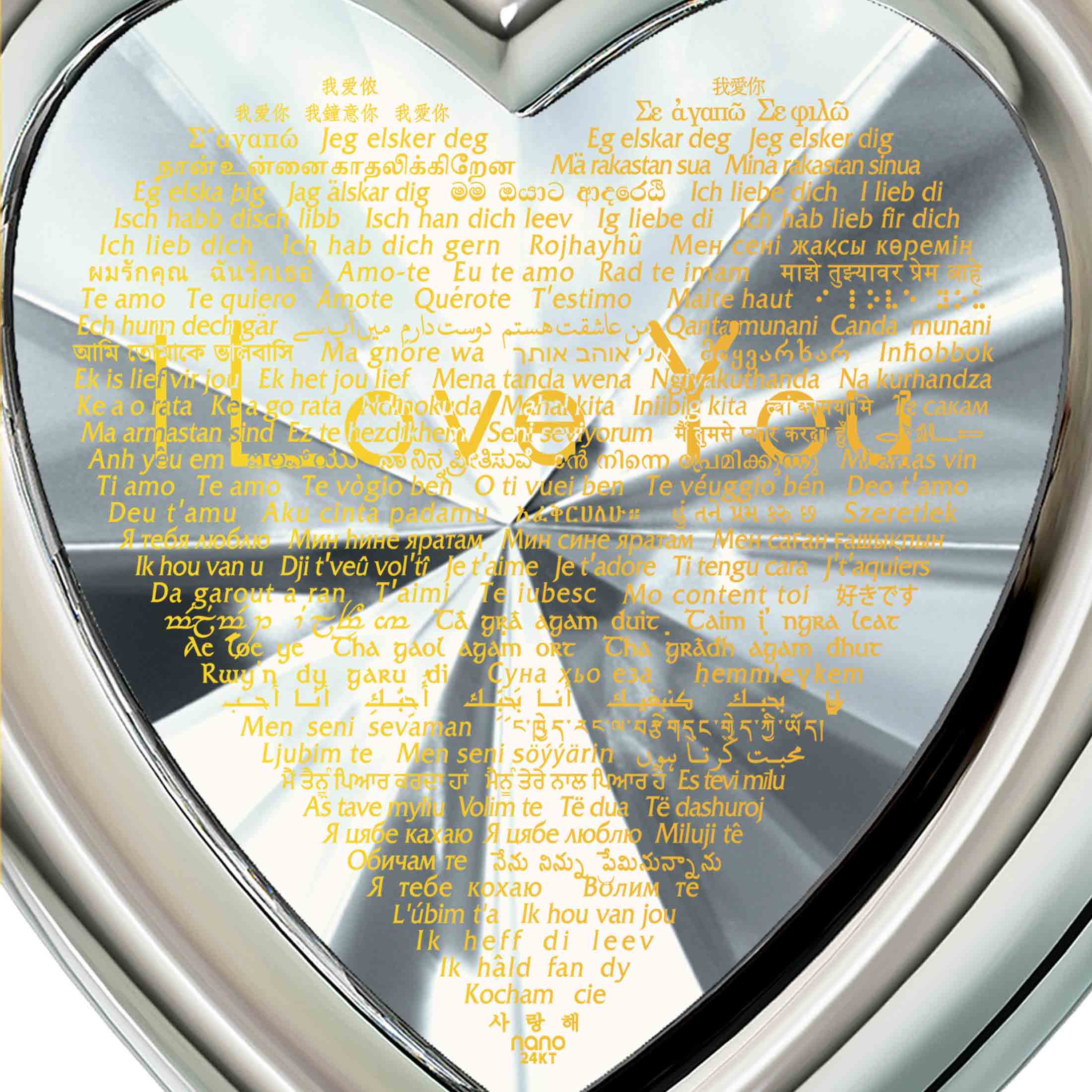 Zirconia Heart Pendant - 'I Love You' in 120 Languages