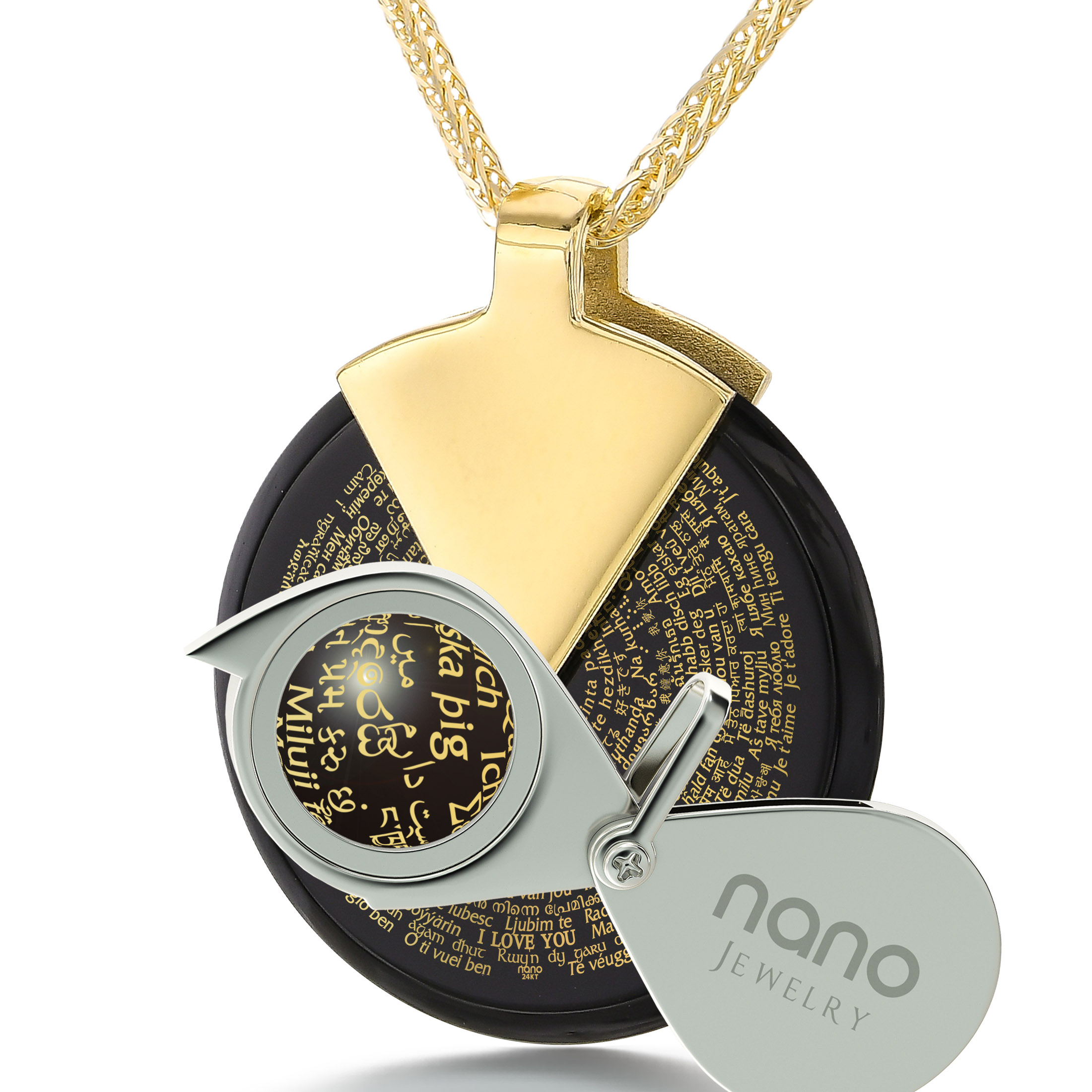 Spinning Onyx Pendant - 'I Love You' in 120 languages