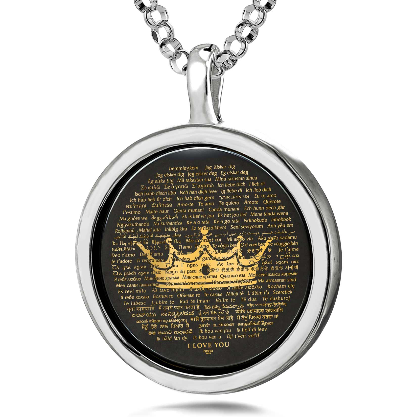 Onyx Queen Pendant - 'I Love You' in 120 Languages
