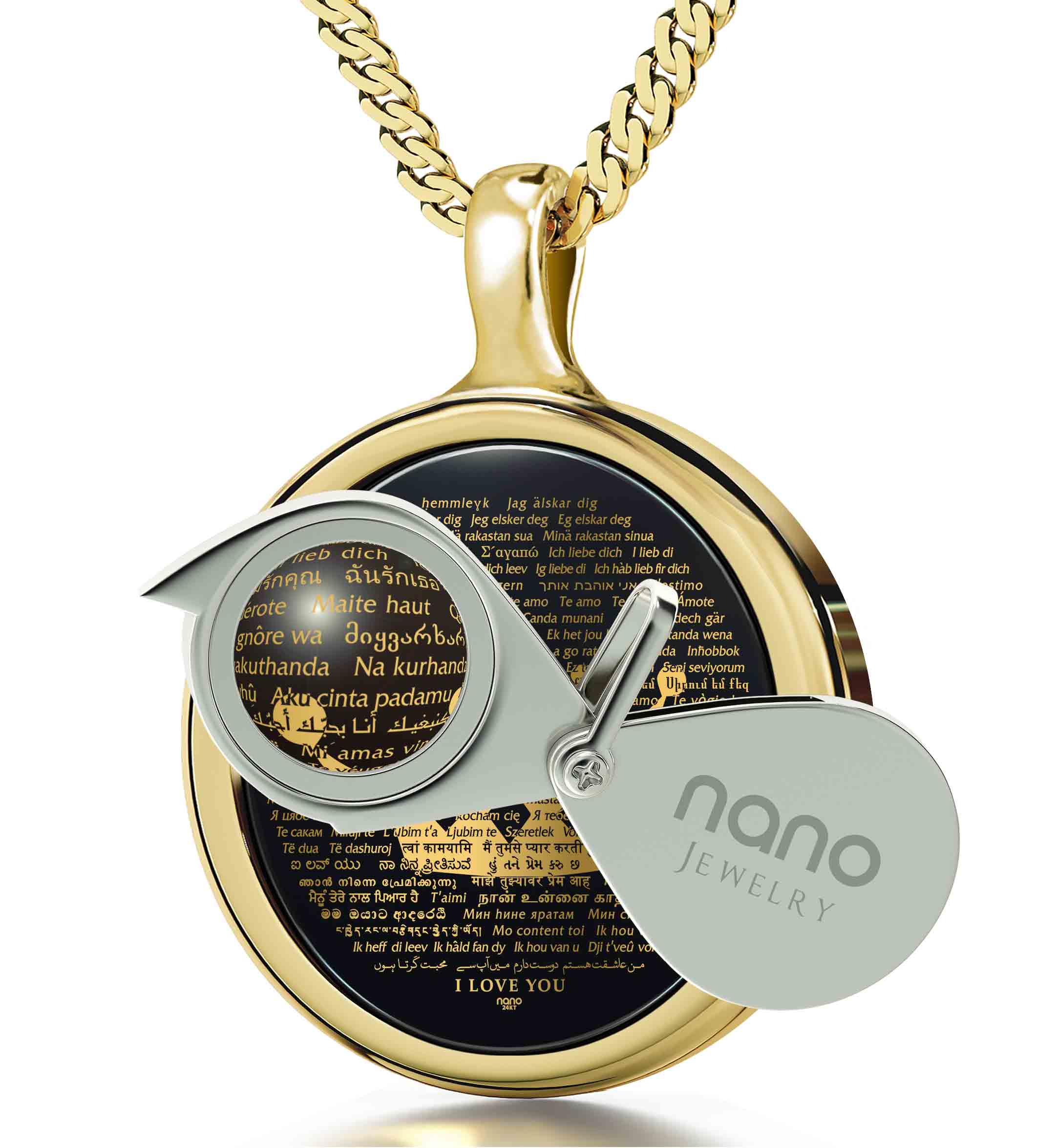 Round Onyx Pendant 'king' - 'I Love You' in 120 Languages