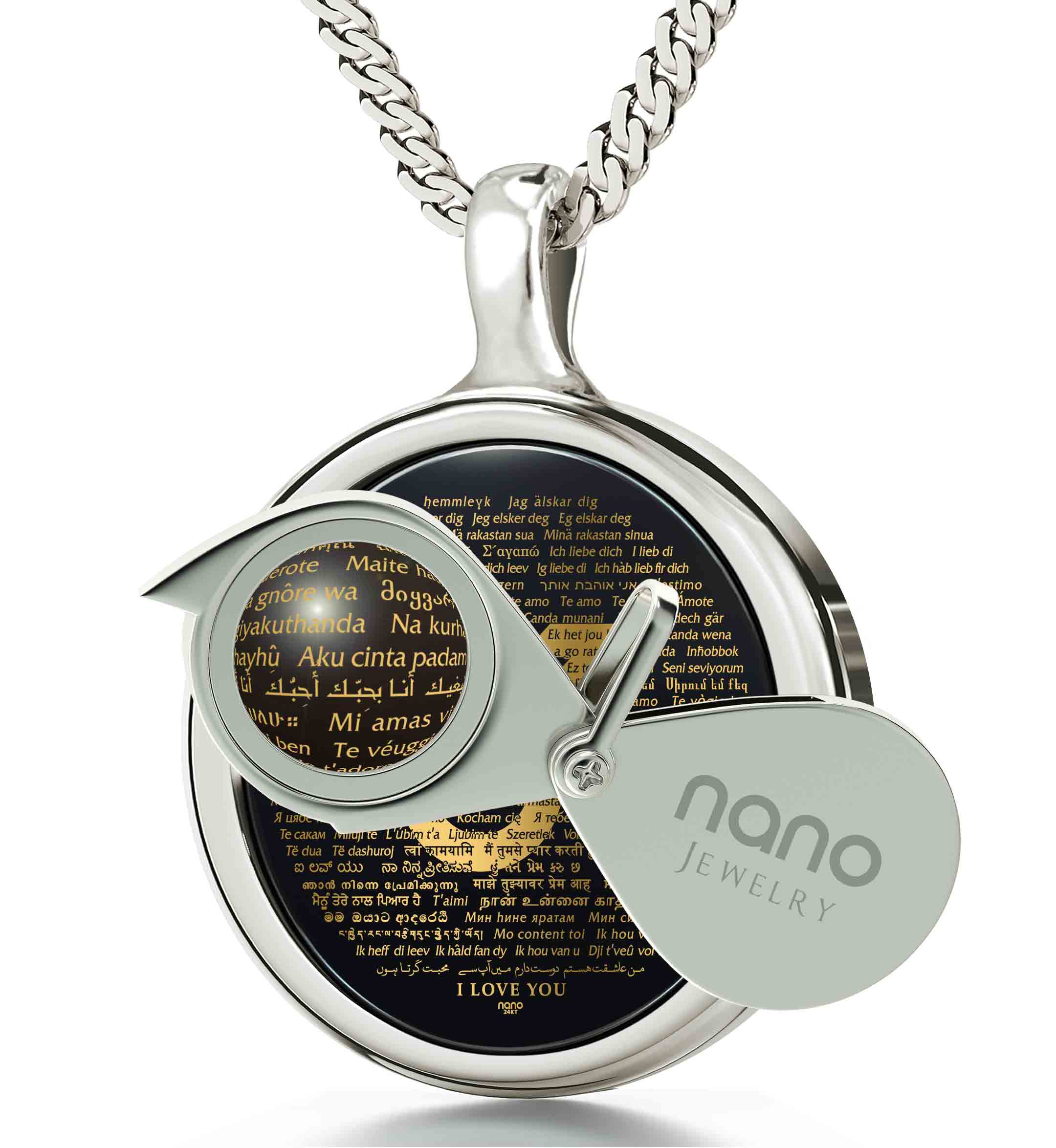 Round Onyx Pendant - 'I Love You' in 120 Languages