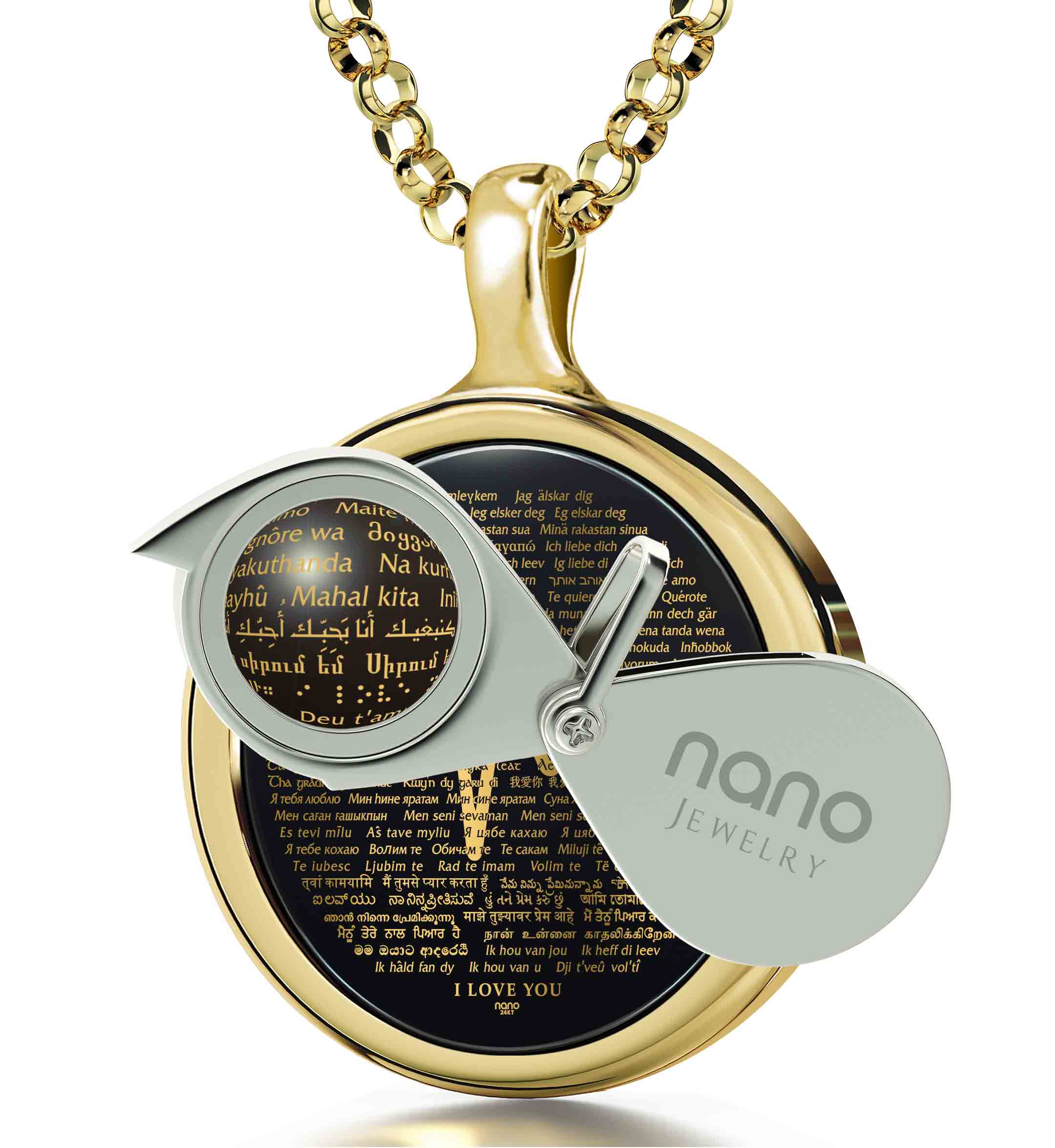 Onyx Round Pendant - 'I Love You' in 120 Languages