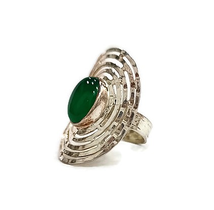 טבעת אגת ירוק ריקועי כסף