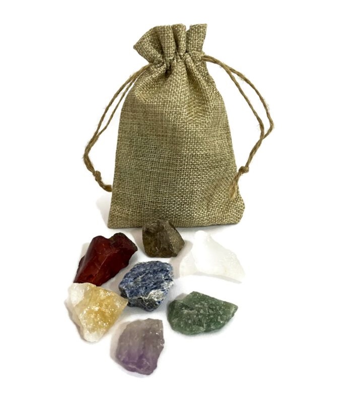 7 Chakra Raw Gemstones pouch
