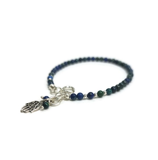 Malachite-Azurite Bracelet with Hamsa Pendant
